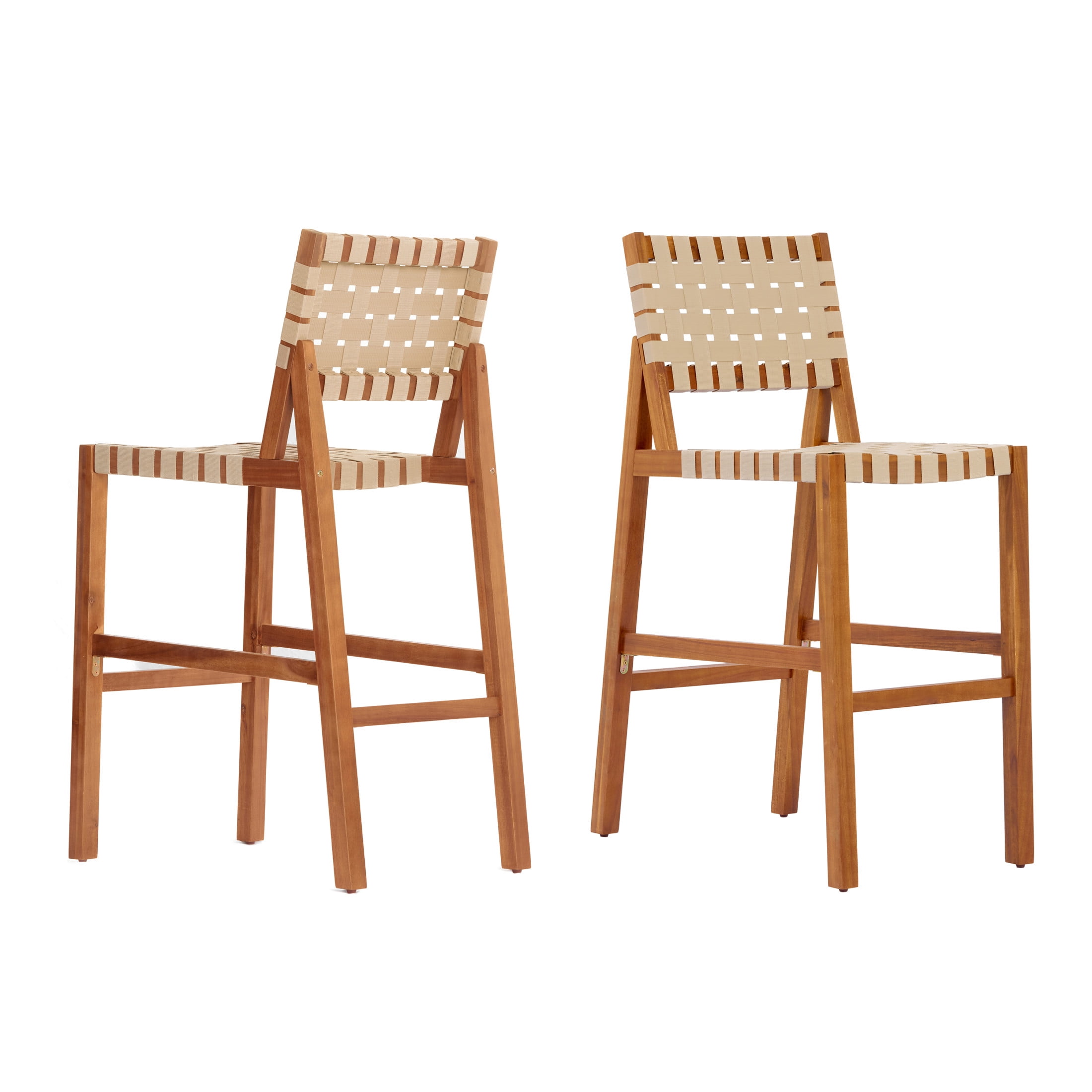 Christopher Knight Home 46"H Wooden Rope Back Outdoor Bar Height Dining Chair Set of 2, Teak+Beige