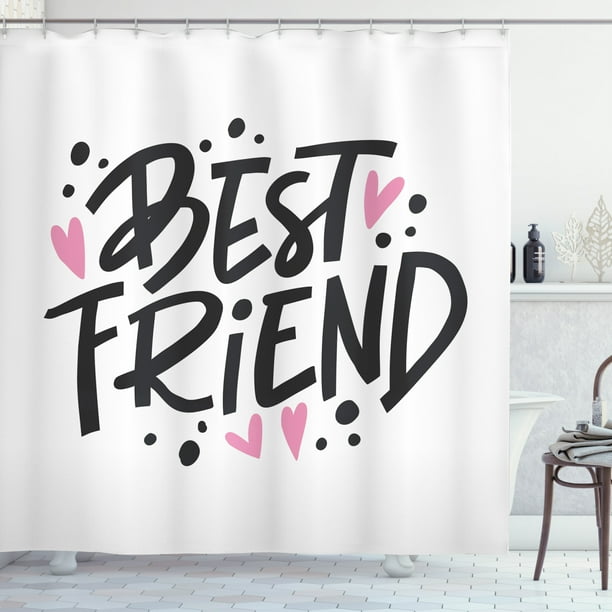 Best Friend Shower Curtain Girly Lettering Hearts Cute Ilration Typographic Design Fabric Bathroom Set With Hooks 69 W X 75 L Long Pale Pink Charcoal Grey White By Ambesonne Com Best Friend Shower Curtain Girly, Girly Gray Shower Curtains