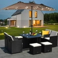 thumbnail image 1 of Costway 15Ft Patio Double-Sided Solar LED Market Umbrella Crank Base Tan, 1 of 8