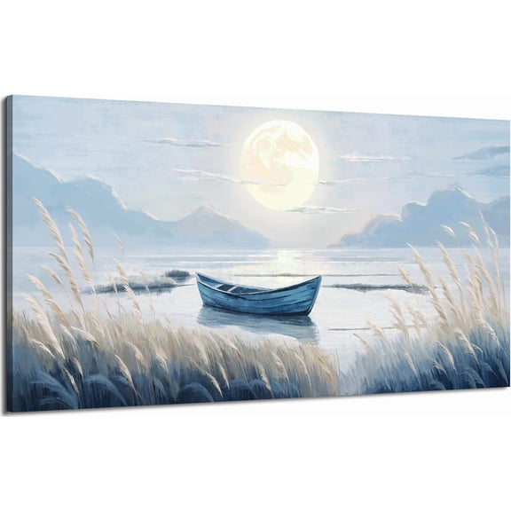 Canvas Wall Art Beach Dcor Wall Picture Rustic Coastal Sand Canvas Print Ocean Nautical Painting Seascape Sea Bird Vintage Ship Boat Artwork for Seaside Living Room Bedroom Bathroom Decor Blue Large