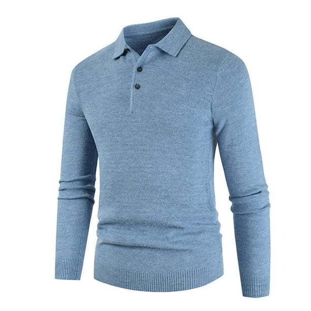 Blusa y camisa de manga larga con cuello vuelto para hombre, suéter de manga larga de color liso, camisa de veta polar, jersey de punto para hombre, blusa de poliéster