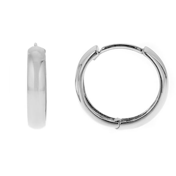 Ritastephens 14k White Gold Shiny Round Huggies Hoops Earrings For Female Adults