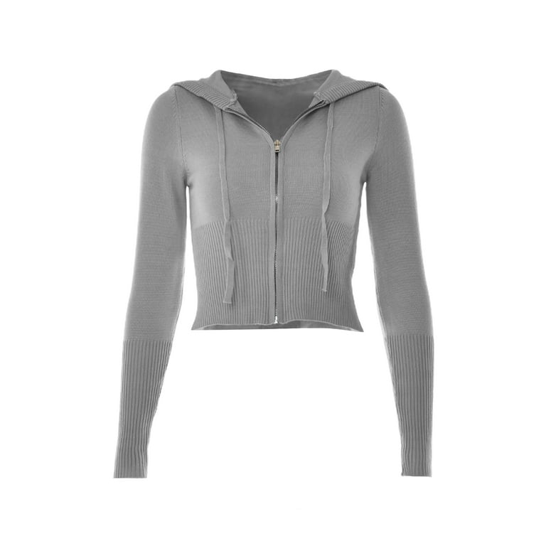 Solid Color Hooded Zipper Long Sleeve Knit Cardigan Solid Color Hooded Zipper Long Sleeve Knit Cardigan