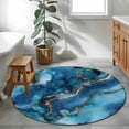 thumbnail image 3 of Round Rugs 3.3Ft, Navy Blue Marble Round Area Rug Washable Indoor Throw Carpet, Ink Painting Modern Abstract Yellow Soft Non Slip Circle Rug for Laundry Room Patio Home Decor Aesthetic, 3 of 8