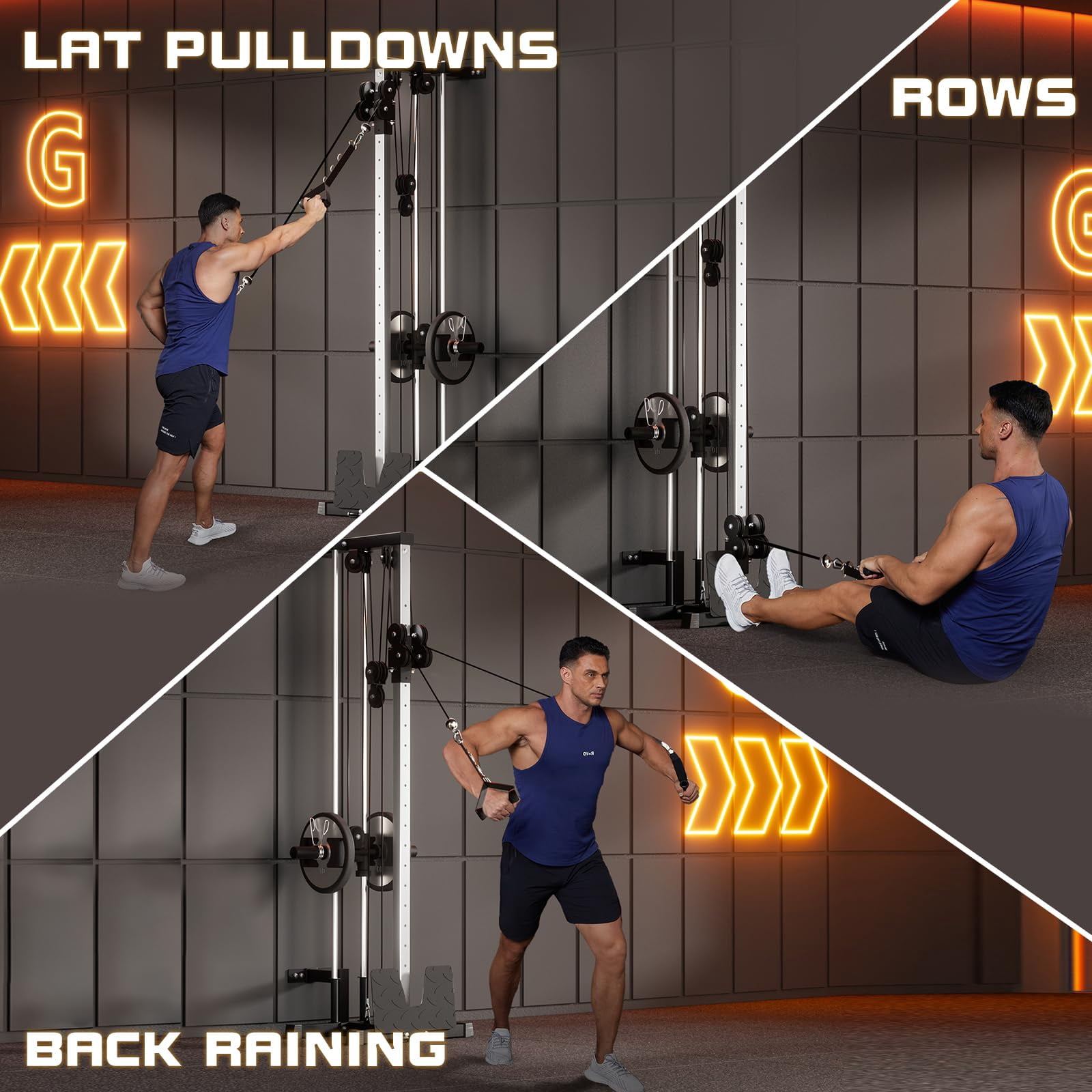 Danolapsi Wall Mount Cable Machine,LAT Pulldown Machines with 19 Positions Dual Pulley System,Cable Crossover Machine with Adjustable Footplate,Home Gym Back Exercise Weight Machine