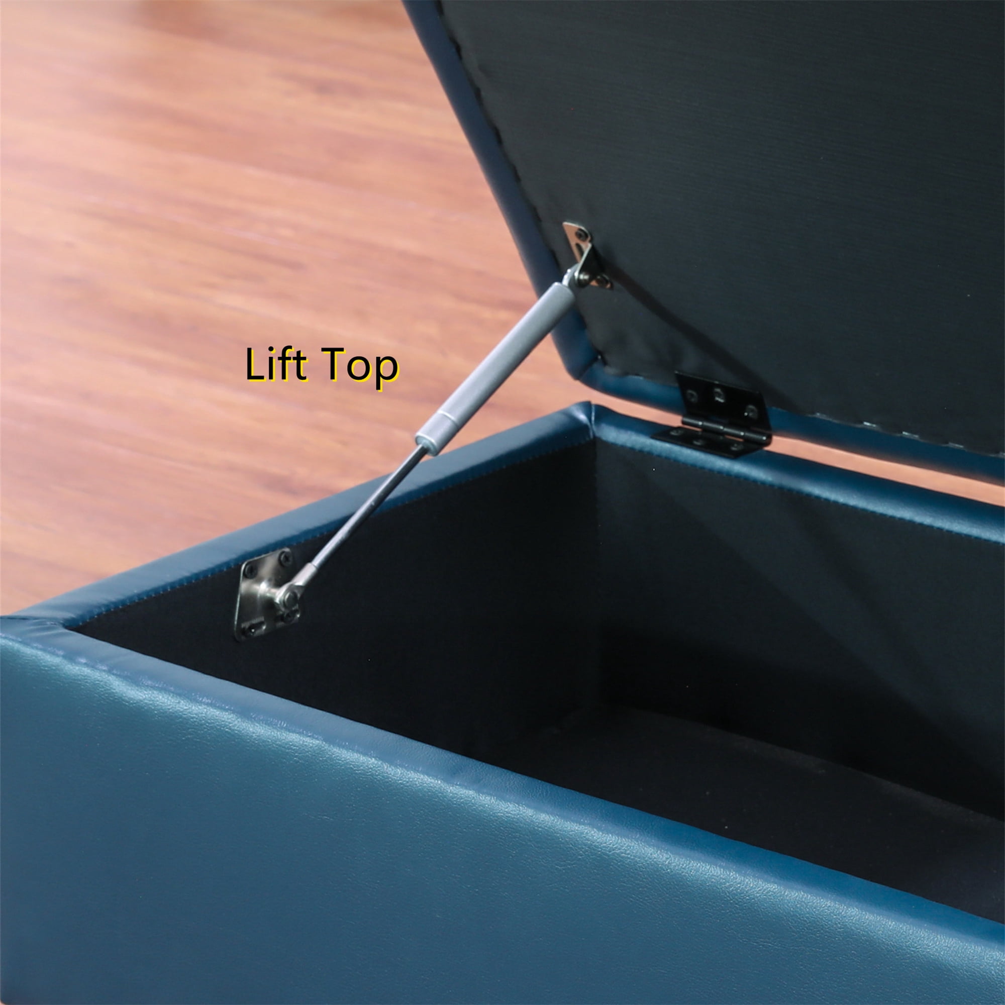 Aukfa 29" Storage Ottoman Bench for Sectional Sofa for Home Office, Lift Top , Leather, Blue