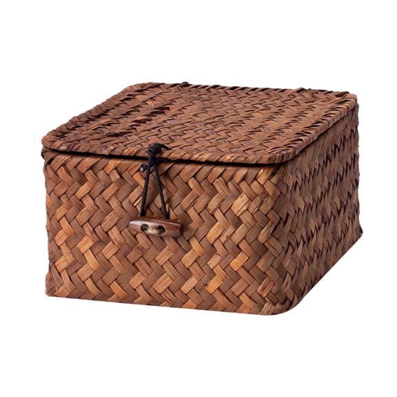 Decorative Natural Rattan Basket With Cover Multipurpose Household Organiser For Kitchen Living Room Essential