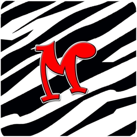 Monogram - Zebra Red Foam Coasters, Initial Letter M - Set 4, 3.5 x 3.5 In.