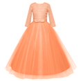 thumbnail image 5 of IBTOM CASTLE Little Big Girls Flower Vintage Floral Lace 3/4 Sleeves Floor Length Dress Wedding Party Evening Formal Pageant Dance Gown 2-3 Years Orange, 5 of 8