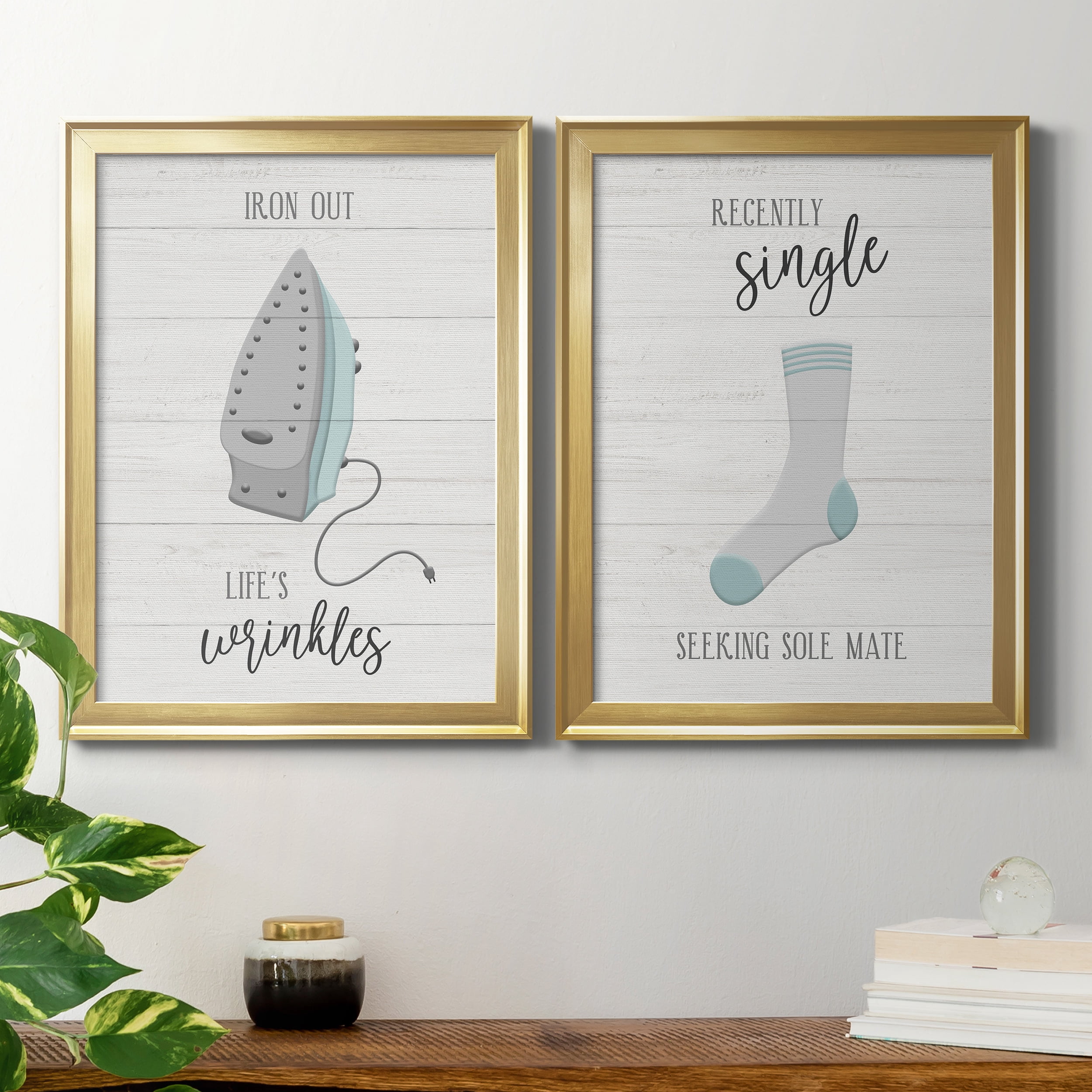 2 Piece Set Iron Out Premium Framed Canvas - Ready to Hang - 18.5 x 24.5 Each - Gold Frame
