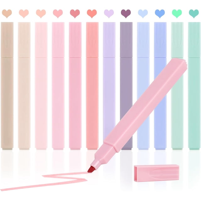 12 Pack Aesthetic Pastel Highlighters, Bible Highlighters Set, No Bleed Bible Highlighters Pastel, Chisel Point, Assorted Colors