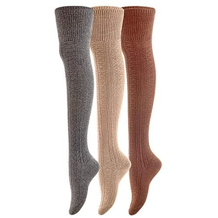 

Meso Women s 3 Pairs Awesome Thigh High Cotton Socks Comfortable Soft and Super Durable Size 6-9 M1025-03(Coffee Beige Dark Grey)