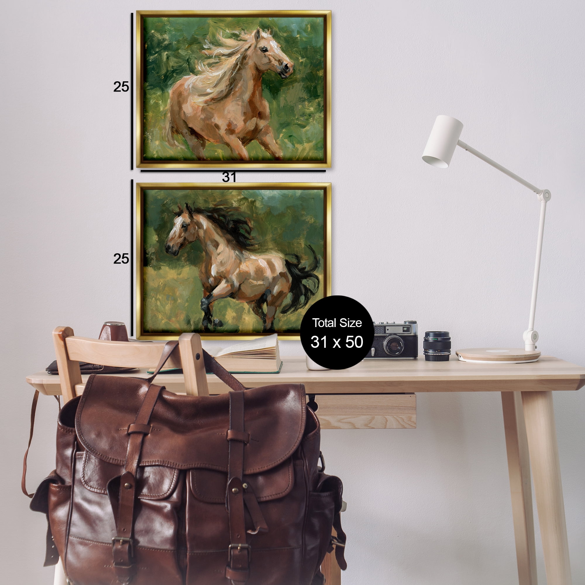 Stupell Industries Trotting Horse Visages Animals Painting Gold Floater Framed Canvas Art Print Wall Art, 31 x 25, Set of 2