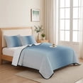 thumbnail image 5 of Full Quilt Set 78''x90'', Blue Grey Ombre Lightweight Summer Bedspread Coverlet Set with 2 Pillow Shams, Farmhouse Gradient Minimalist Breathable All Season Quilt Bedding for Bedroom/Guest Room, 5 of 9