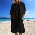 thumbnail image 2 of Jinhomg Two Piece Short Set for Women Cotton Linen Short Sleeve Sweatsuit Sets Buttons Down V Neck Lounge Tracksuits Black,XL, 2 of 7