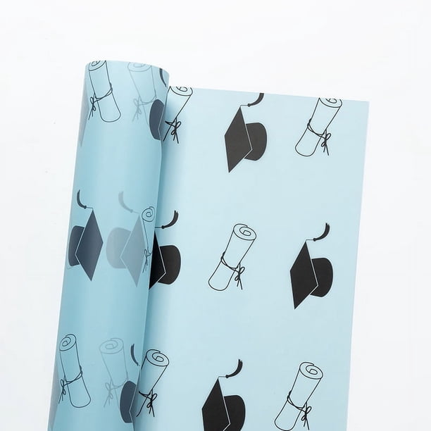 Zhuge Papel para envolver regalos, papel para envolver regalos a prueba de agua para la temporada de graduación, rollos de libros, papel para envolver regalos (azul)