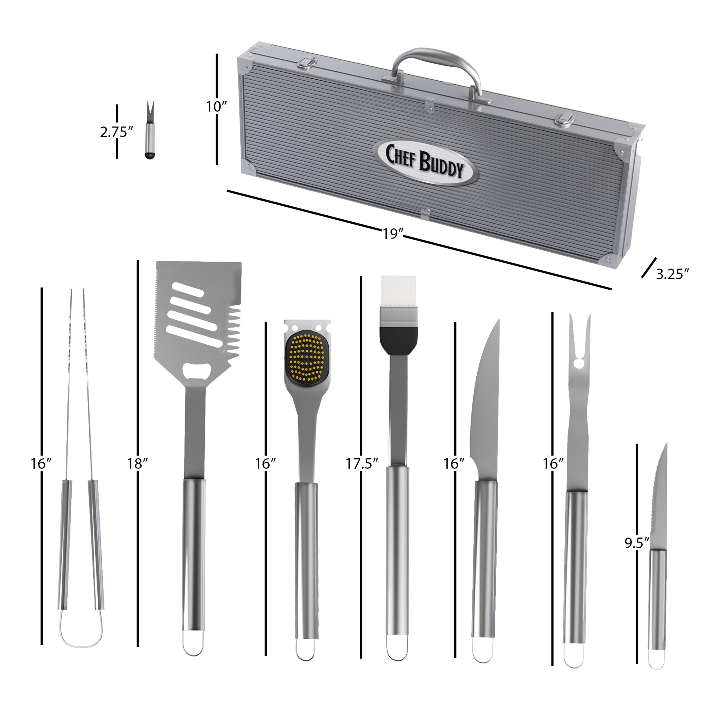 Chef Buddy BBQ Grill Accessories and Tools Set with Carrying Case, 19 Pieces - image 2 of 7