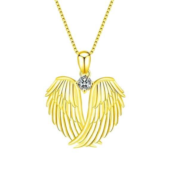 Gold Alloy Steel Angel Wing Pendant Birthstone Necklace For Women Jewelry Guardian Angel Design Gold #7H77Q