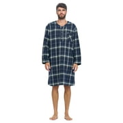 Ashford & Brooks Mens Flannel Plaid Long Sleep Shirt Henley Nightshirt