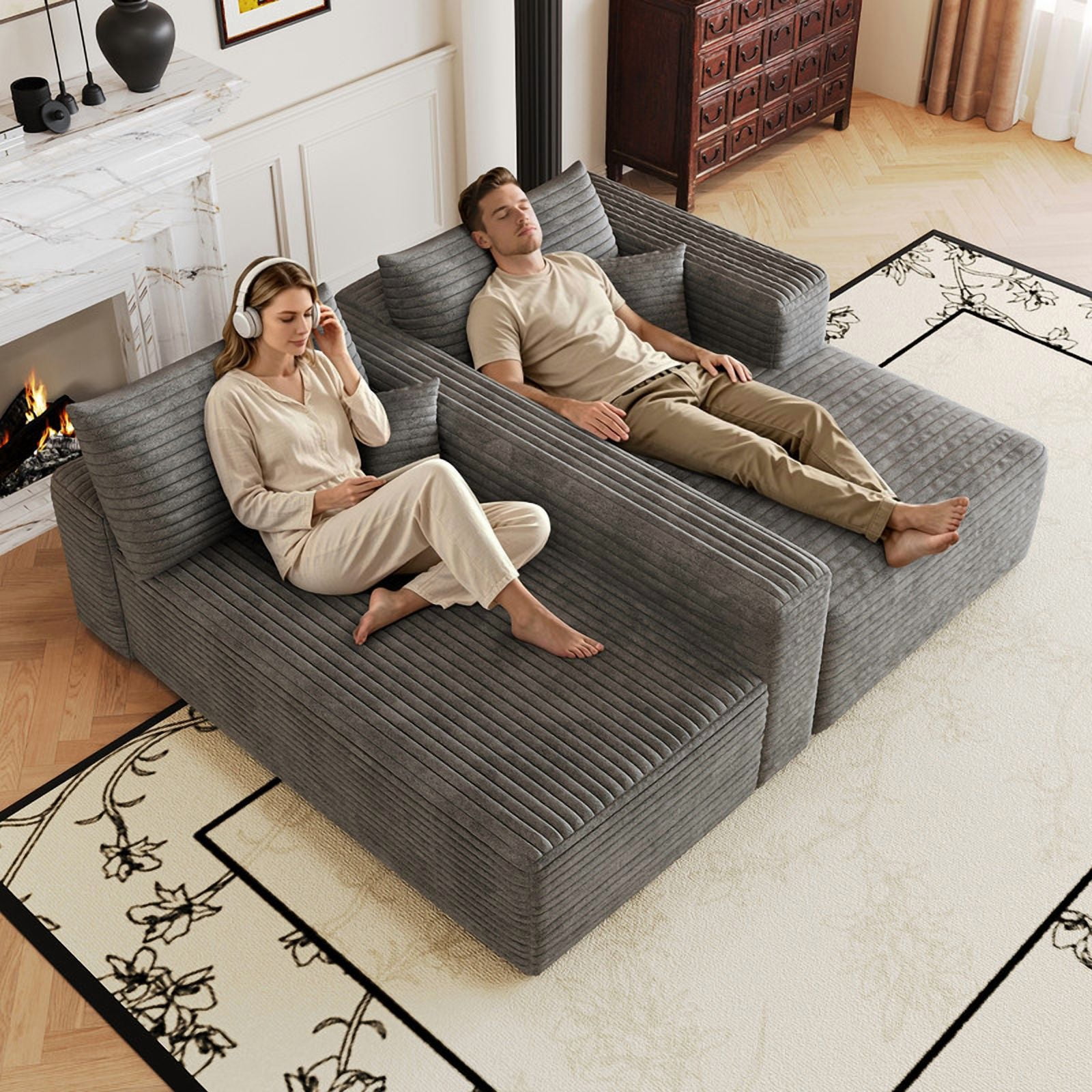 103" Cloud Sectional Sofa, Modern L-Shaped Modular Couch with Chaise Lounge, Minimalist Comfort Deep Seat Sofa for Living Room, Apartment, Bedroom, No Assembly Required