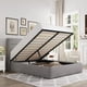 thumbnail image 3 of Bedroom furniture large lift storage bed, modern wing-back headboard, no springs required, hydraulic storage, light beige My Lux Decor Round, 3 of 11