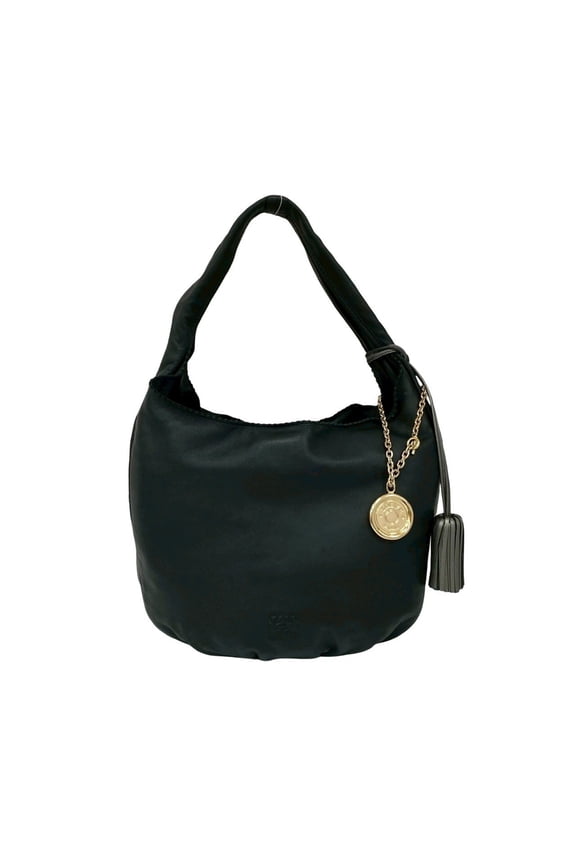 Pre-Owned LOEWE Anagram Nappa Leather Tassel Semi-Shoulder Bag/Mini Tote Bag, Black, 37703