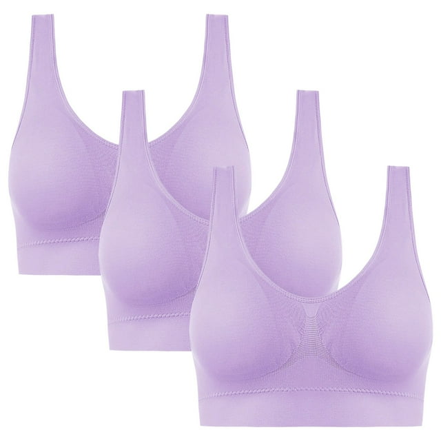ManxiVoo Wirefree Breathable Sports Bra Full Coverage No Underwire Comfort Support Seamless Lightweight Active Wear S Size Light Violet