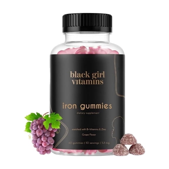 Black Girl Vitamins - Iron Gummies (20 mg), Supports Iron Deficiency & Anemia, Gluten-Free, Gelatin Free, Made in The USA (Grape, 60 Count) 30 Day Supply