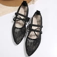 thumbnail image 4 of Women's Floral Embroidered Mesh Flats Pointed-toe Strap Breathable Ballet Shoes for Dressy Trendy Work Office Wedding Daily Ballerina Black 7, 4 of 9