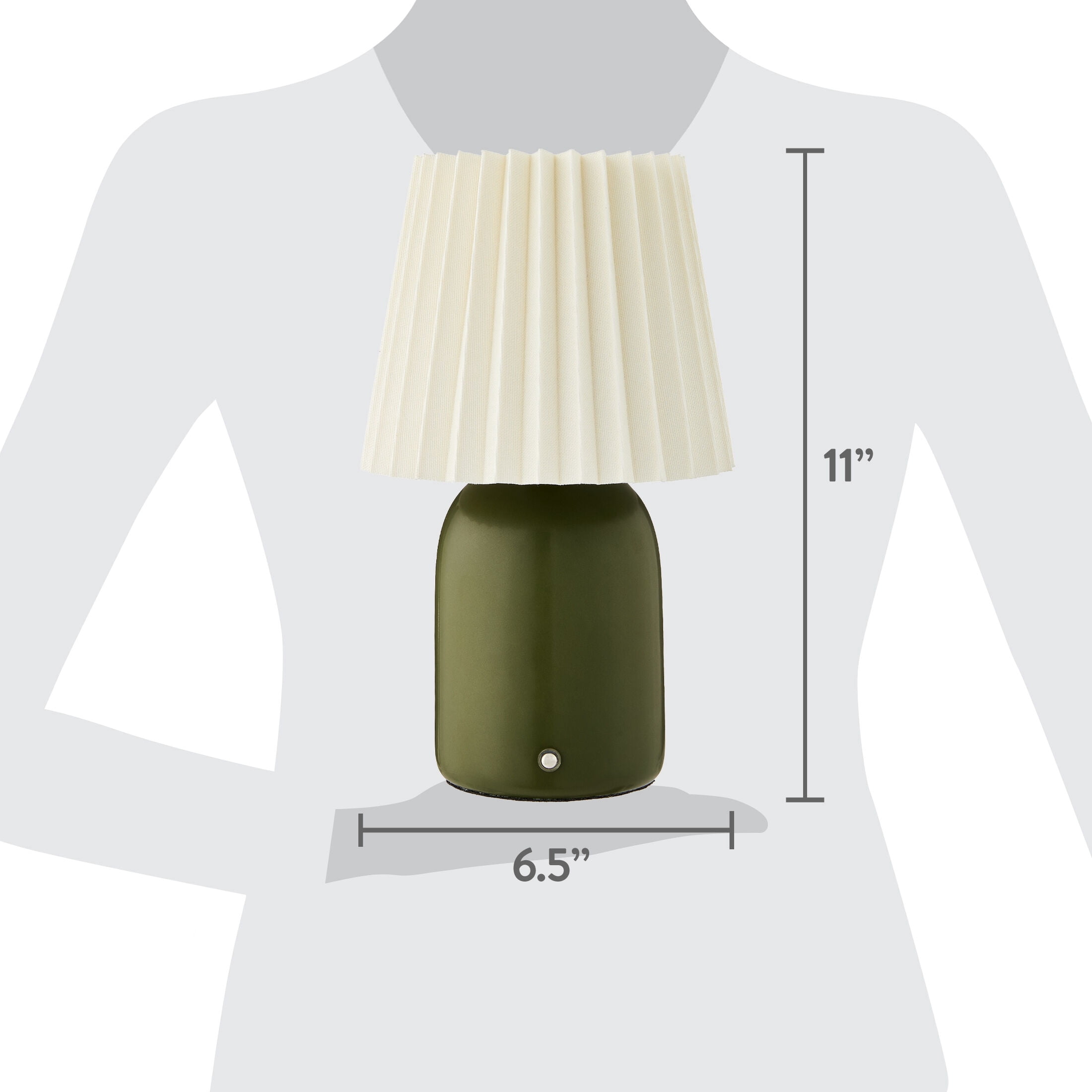 Mainstays 11 in Green Rechargeable LED Portable Table Lamp with Dimmable Touch Sensor and White Linen Shade