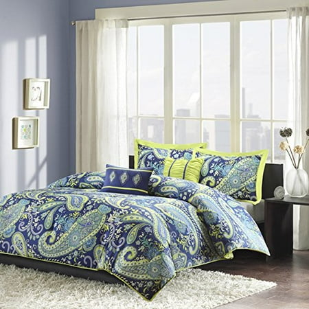 Modern Teen Girls Comforter Bedding Set With Blue And White