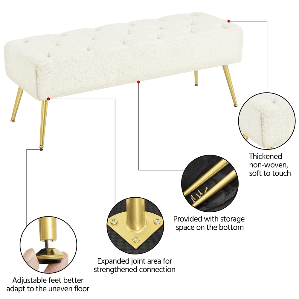 Alden Design Modern Ottoman Boucle Footstool Bench for Bedroom, Ivory