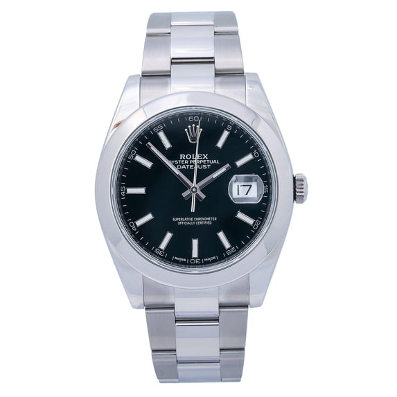 Pre-Owned Rolex Datejust 41MM 126300 Black Dial Smooth Bezel Stainless Steel Oyster Bracelet