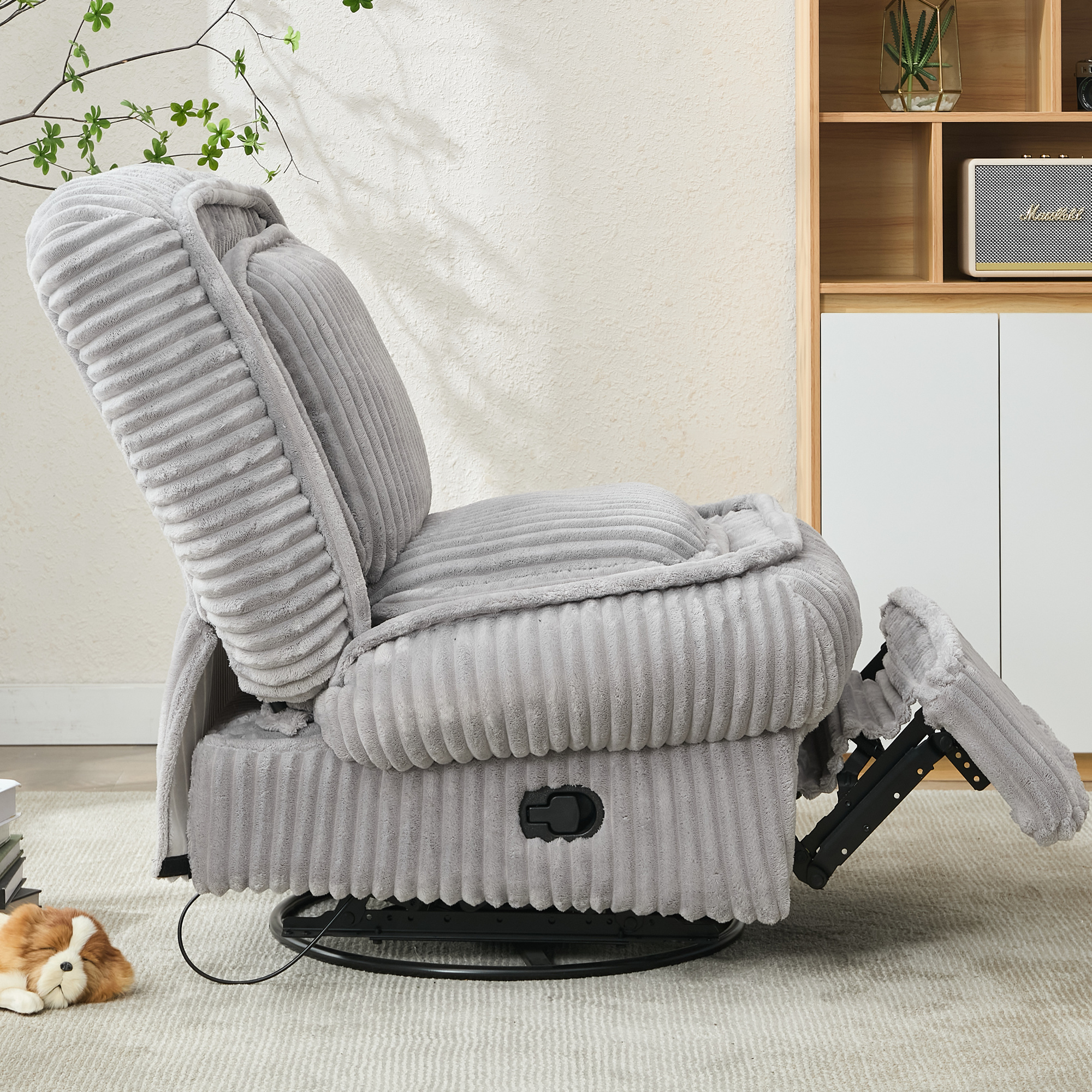 Aukfa Recliner Chair Swivel Rocker Glider with Deep Seat&Thick Pad for Living Room Nursery, Corduroy, Gray