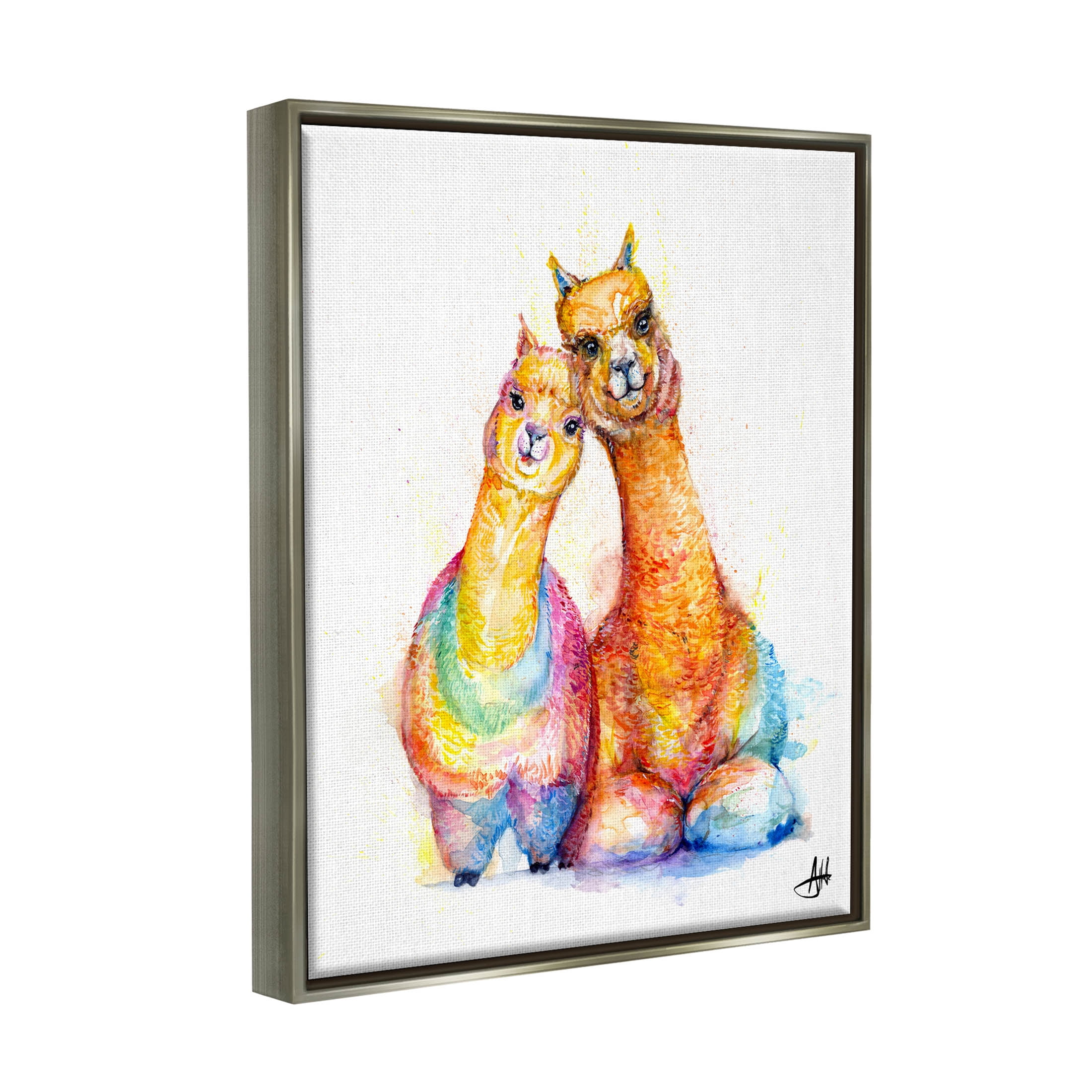 Smiling Alpacas Rainbow Animals Animals & Insects Graphic Art Luster Gray Framed Art Print Wall Art
