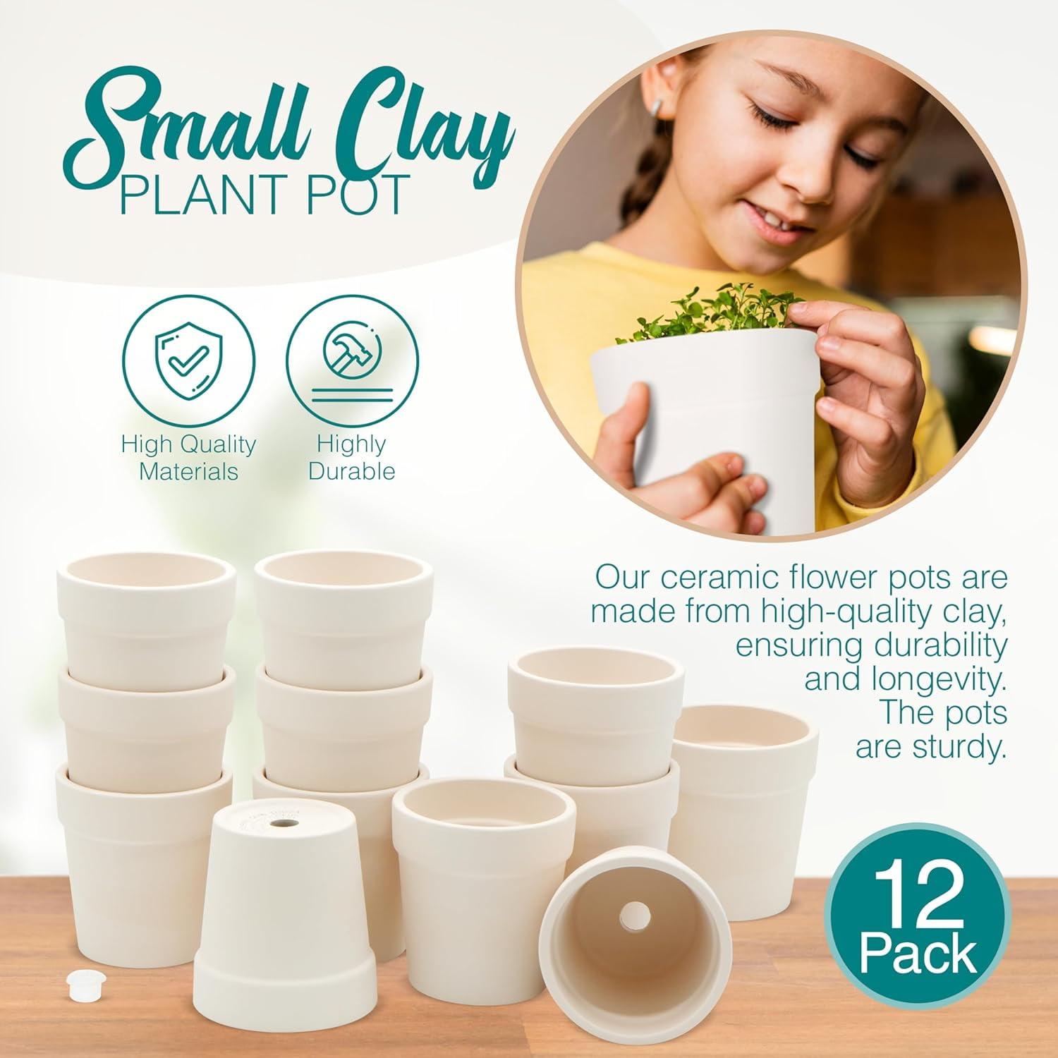 4E's Novelty 12-Pack Small Ceramic Flower Pots with Drainage Holes, 3.14-inch Clay Planters for Succulents, Cactus, DIY Painting Craft