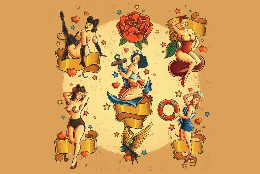 Old Fashioned Pin Up Girls Sex Symbol Tattoo Cool Wall Decor Art Print Poster 36x24