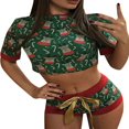 thumbnail image 1 of Ensemble de Noël pour Femmes Deux Pièces Manches Courtes Col Crop Top Shorts, 1 of 6