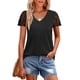 thumbnail image 4 of Camisa para mujer,Blusa de encaje con cuello en V y patchwork para mujer, informal, de manga corta, de poliéster, holgada, para uso diario, sopatenor, 4 of 8