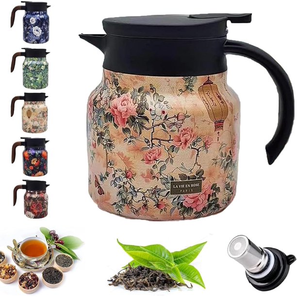 2026Vintage Floral Pattern Tea-Built-In Infuser, Vintage Floral Pattern Tea – Built-In Infuser, 316 Stainless Steel Insulation, Removable, for Hot Drinks, Loose Tea