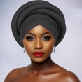thumbnail image 6 of African Soild Color Pre-Tied Headwrap for Women, Braid Design Headscarf Turban Cap, Adjustable Stretchy Beanie for Wedding, Church, and Casual Style Black, 6 of 6