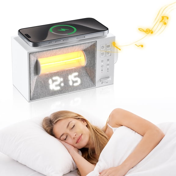 Findosom White Noise Machine 4-in-1 with Wireless Charging Station, Night Light and Digital Alarm Clock with Snooze Function, Sound Machine with Multiple Sounds for Bedroom, Office & Home Use, White