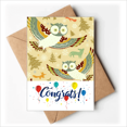 thumbnail image 1 of Adorables pájaros búhos luz patrones florales Sobre de la Carta de felicitación de la tarjeta de matrimonio, 1 of 4