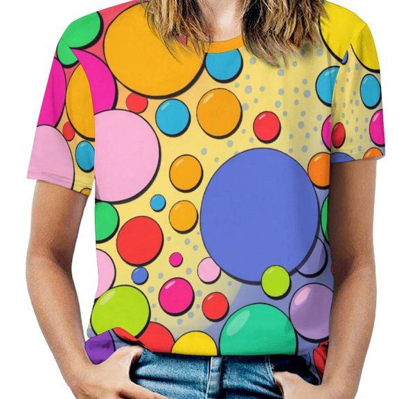 Colorful Dots T-Shirts Casual T-Shirt Short Sleeve Women Trendy Tshirt Beach Custom Tops