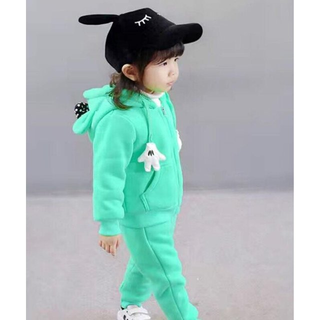 Ropa de niña recién nacida Conjunto de invierno Niños Otoño e invierno Grueso Cálido Suéter con capucha informal + Pantalones Chándales de oso lindo de dibujos animadosS-80 (6M-12M) Gao Jinjia LED