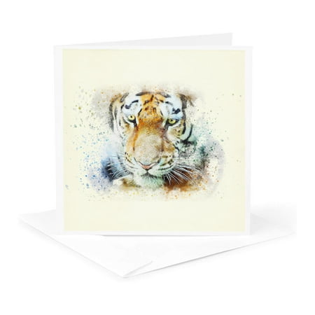 3dRose, Wild Africa Animal Lion King Watercolor Portrait Illustration, 1 Greeting Card with envelope