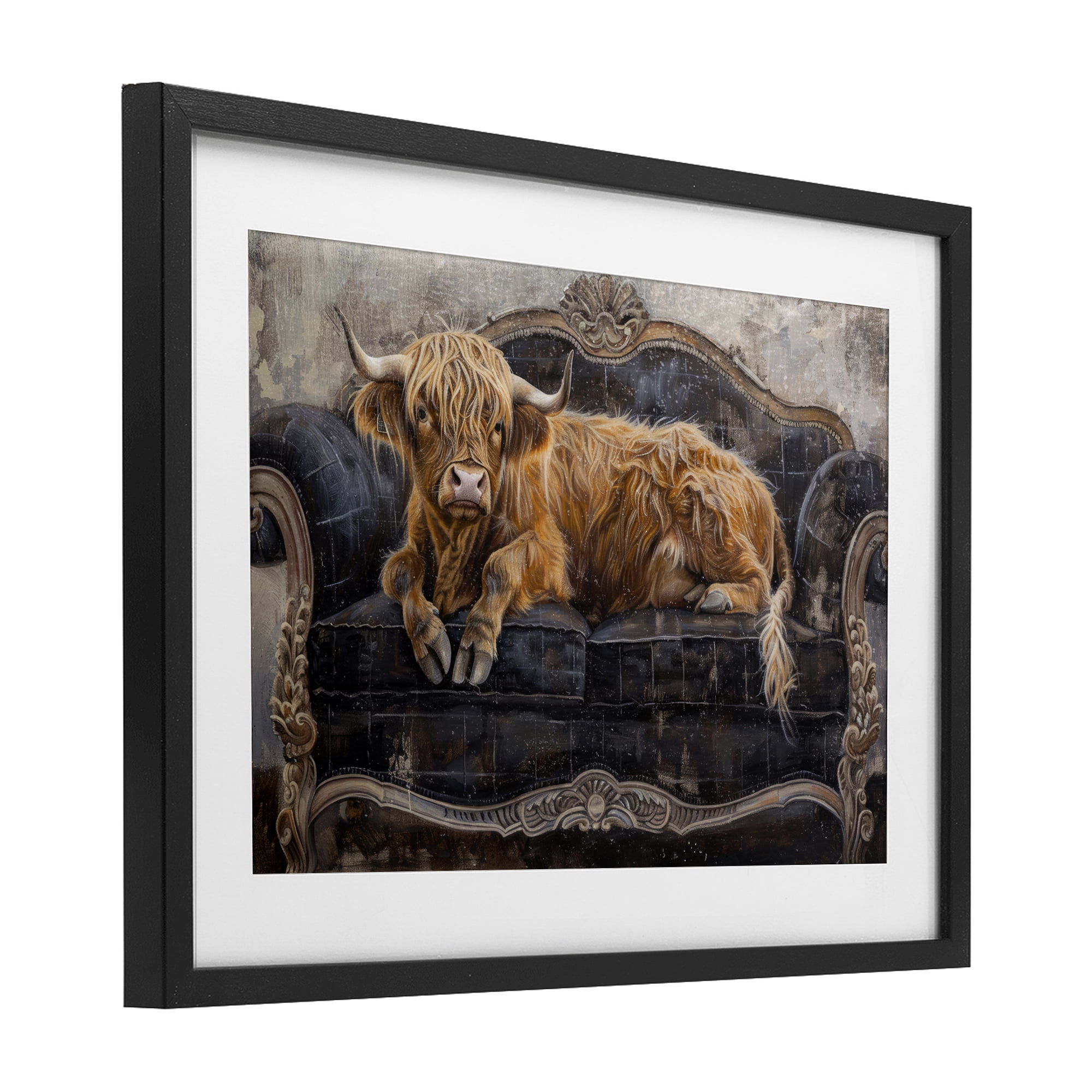 Stupell Industries Cozy Couch Highland Cow Black Framed Print Under Glass, design by Tina LeCour