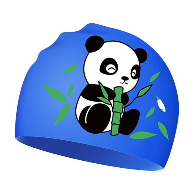 MIASHUI Cute Panda Design Kids Silicone Swim Cap for Pool Beach and Water Learning Activities Comfortable Unisex Bathing Hat Blue,5Y-12Y