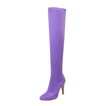 

Cathalem Shoes Women Adult Female Knee High Wedge Boots for Women Color Suede Stiletto Heels Slim and Tall Over The Cute Winter Boots for Women Knee High Purple 8