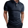 thumbnail image 2 of HVOBTTY Mens Summer Soft Versatile Pullover Casual Fashion Comfortable Solid Color Collared Short Sleeve Loose Breathable Daily Base Layer Shirts Navy, S, 2 of 4